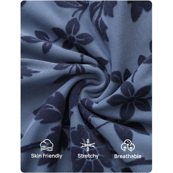 Zesica Women's Dusty Blue Ruched Mesh Long Sleeve Floral Bodycon Dress - Picture 4 of 5